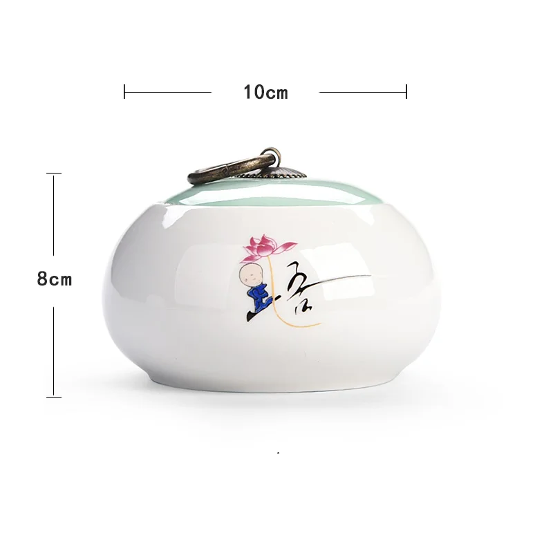 qingcichayeguanwu Retro 1PC 8*10cm Tea Storage Box Tea Cans Tin Food Candy Jar Storage Container With Lid Kitchen Ceramic Spices Storage Box - Color: qingcichayeguanwu