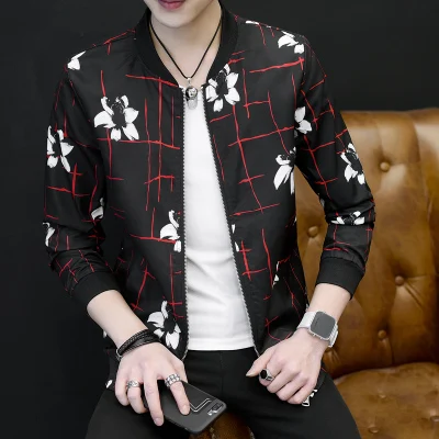 JK775 Куртка мужская мода Slim Fit Мужская s цветочные куртки с длинным рукавом Повседневная куртка-бомбер брендовая одежда плюс размер ветровка пальто - Цвет: JK775