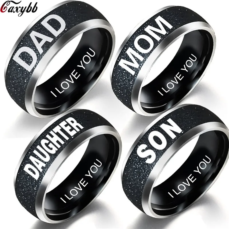 Fashion Titanium Steel Mom Dad Son Daughter Ring "i Love You" Craved Letters Finger Rings for Women Men Jewelry