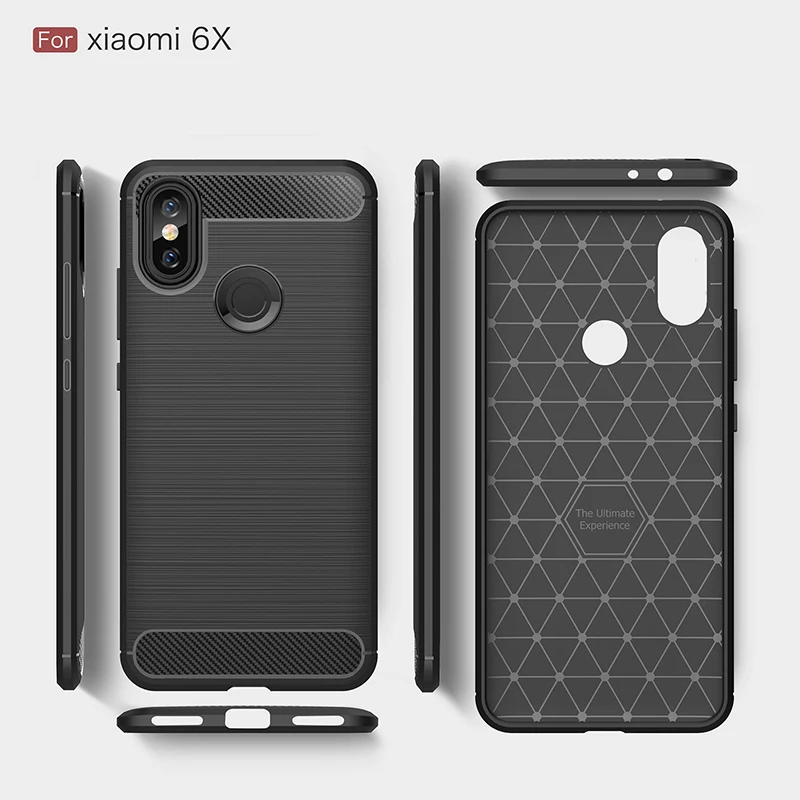 

Carbon fiber silicone case for xiomi xiaomi mi a2 mi 6x funda coque hoejse rugged armor tpu brushed cover etui tok kryt carcasa