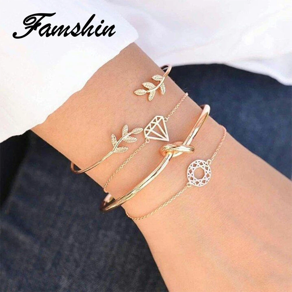 FAMSHIN 4 шт./компл. женский модный браслет с круглым узлом летний богемный из сплава