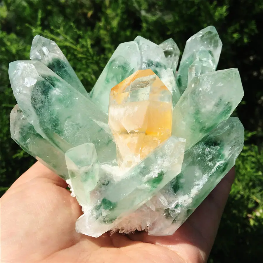 Натуральный зеленый Ghost Phantom Quartz с украшением в виде кристаллов кластера