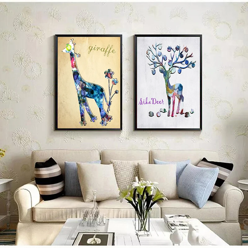 Nordic water color simple abstract deer frameless painting Wall Pictures for Living Room Canvas on the wall no Framed | Дом и сад