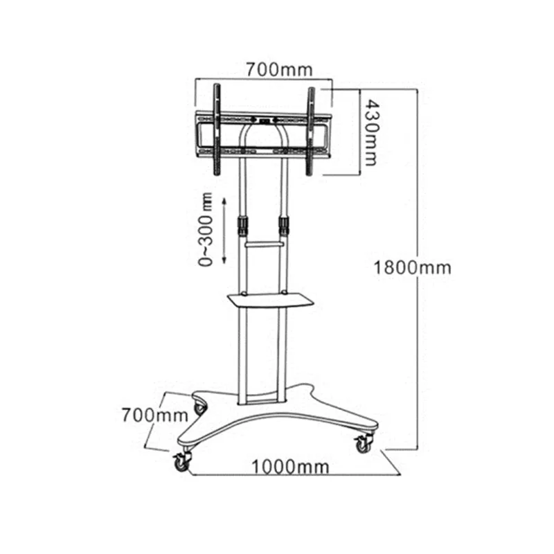 Тележка для ЖК телевизора светодиодный с регулируемой высотой колесами и полкой