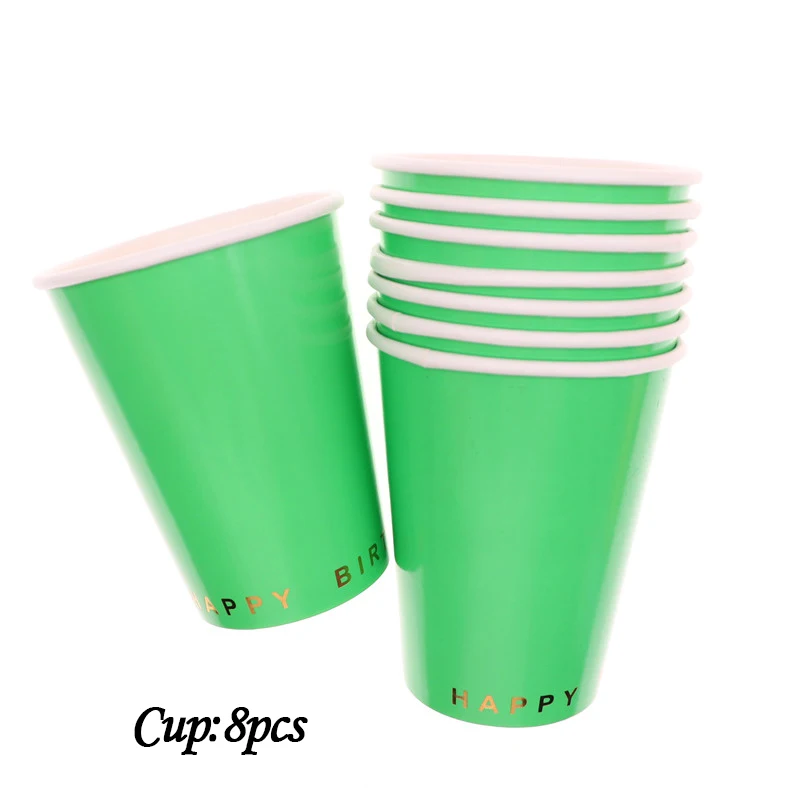 Cup8pcs 8 шт./лот, тарелка из зеленой золотой фольги, бумажная одноразовая посуда для дня рождения, вечеринки, свадьбы, принадлежности для рождественского декора для ребенка - Цвет: Cup8pcs