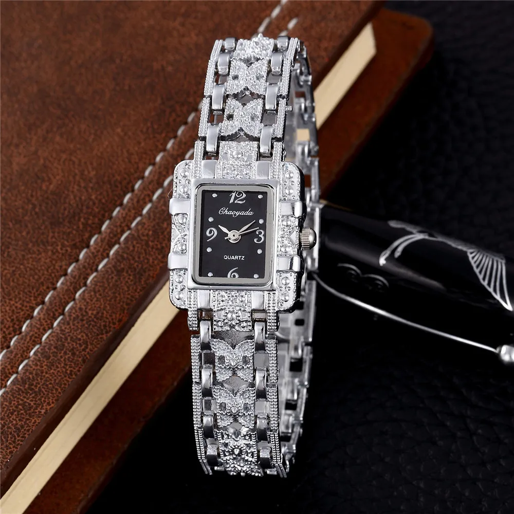 Женские наручные часы роскошные с браслетом и стразами Серебряные кольцом