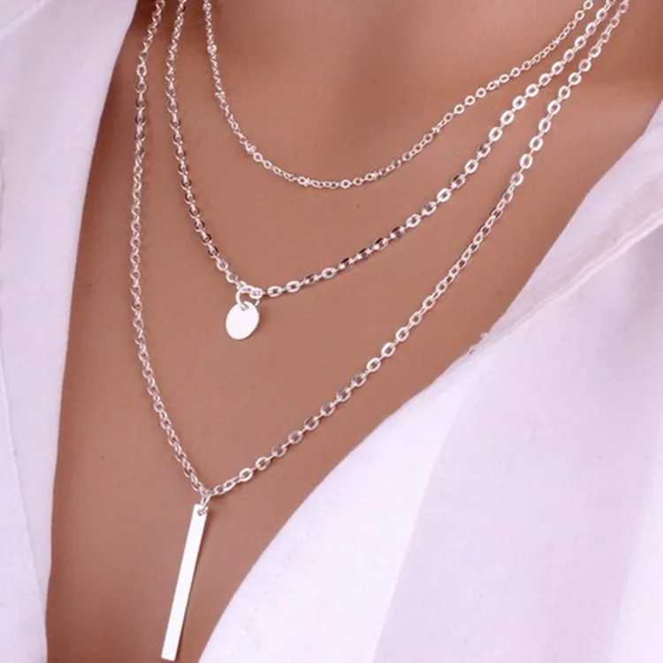 

girl Fashion 2020 New Copper Beads Sequins Multilayer Metal Strip Pendant Necklace For Women Jewelry Aliexpress