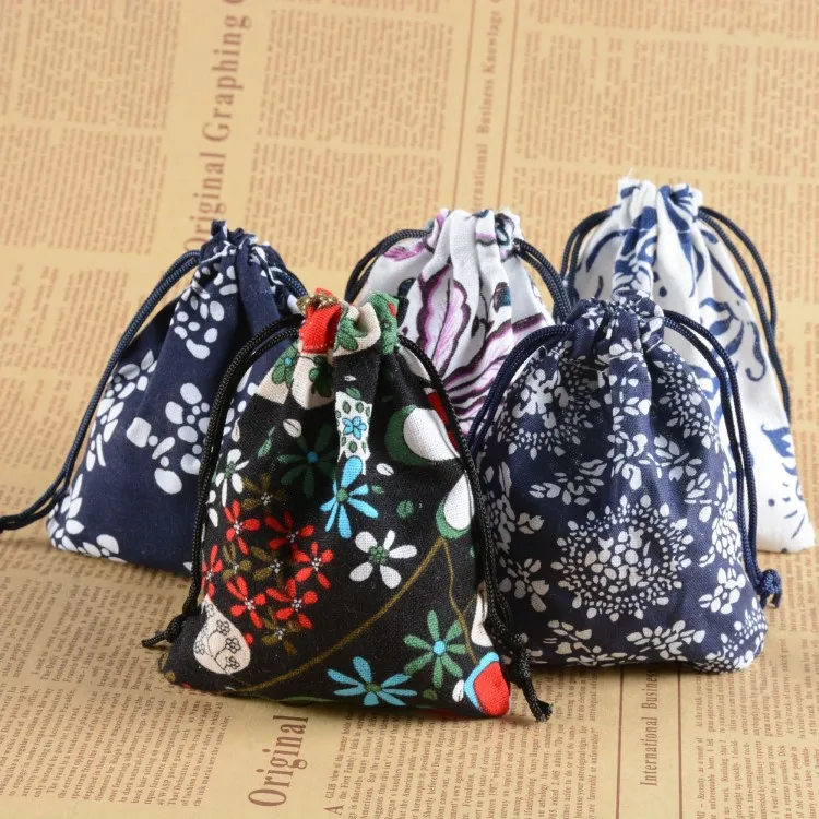 

100pcs Creative national wind printing cotton bag zip lock gift candy jewelry packaging storage bags