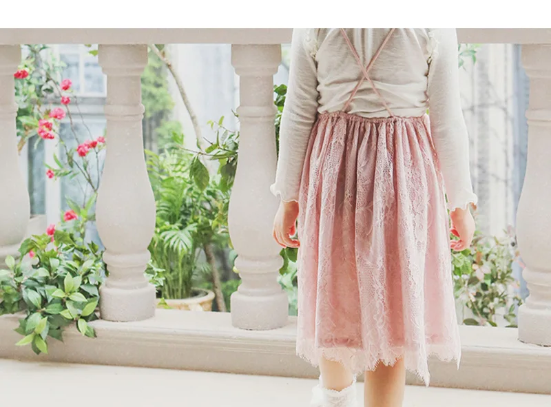 Весна Осень платье на петельках для девочек Новое кружевное с длинным рукавом