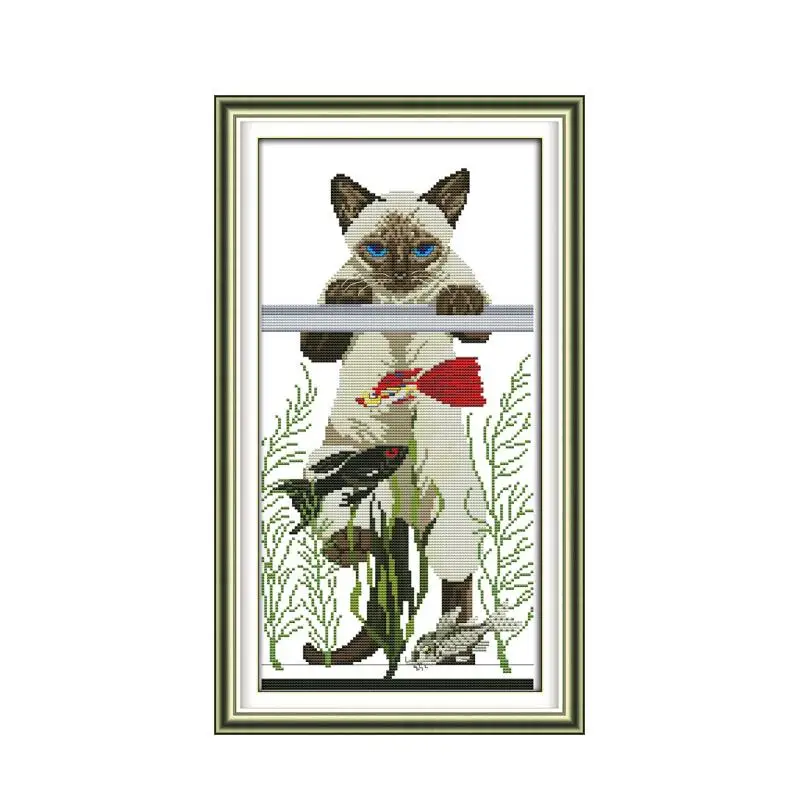 Joy Sunday животное кошка узор 11CT 14CT Индия Вышивка крестом Котенок и рыба кошка любимый Континентальный декоративная живопись