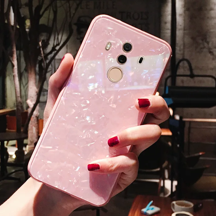 BONVAN закаленное Стекло чехол для huawei mate 10 Pro case мечта Shell Блеск Твердый переплет чехол для huawei mate 9 10 мягкие силиконовый случай защиты чехлы для телефон - Цвет: PINK
