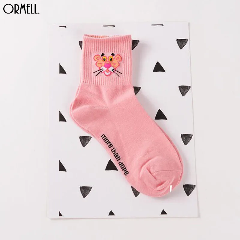 Модные хлопковые носки с принтом розовой Пантеры для женщин на осень и зиму милые