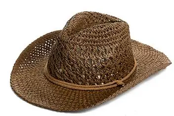 Коричневый Outdoor Cowboy Hat Men's Summer Hand-made Cowboy Straw Cap Male Casual Fishing Climbing Sun Protection Breathable Hats H7260 - Цвет: Коричневый