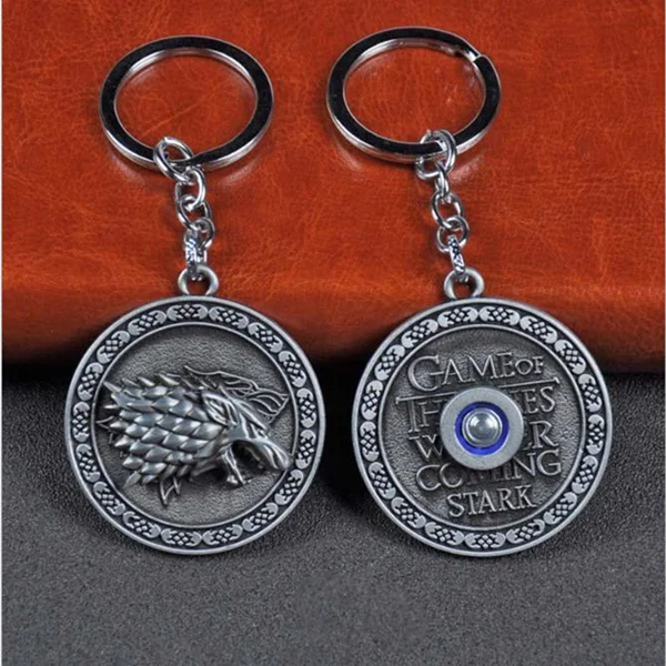 Y067-2 Игра престолов, брелок, вращающийся, Волчья Голова, значок, брелки, дом Старков из Винтерфелла, кулон для женщин и мужчин, подарок для фанатов, брелок - Цвет: Y067-2