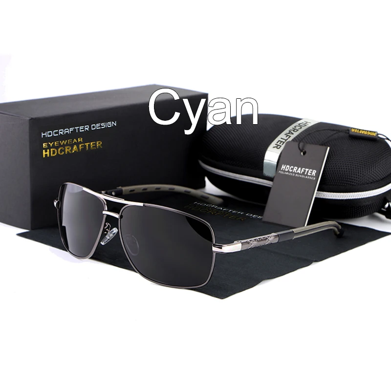 Cyan HDCRAFTER, брендовые дизайнерские солнцезащитные очки, мужские, поляризационные, для вождения, зеркальные, солнцезащитные очки для мужчин, высокое качество, oculos de sol masculino - Цвет линз: Cyan