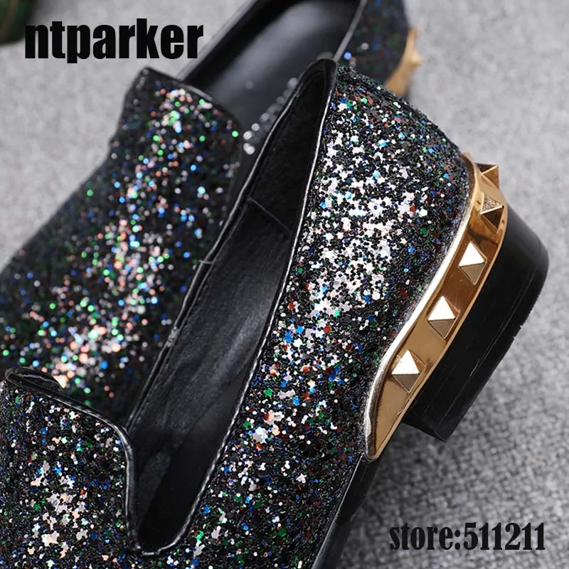 ntparker brand men italian Style leather shoes dress Pointed toe sapatos homens wedding Flats Black Blue Rhinestones | Обувь