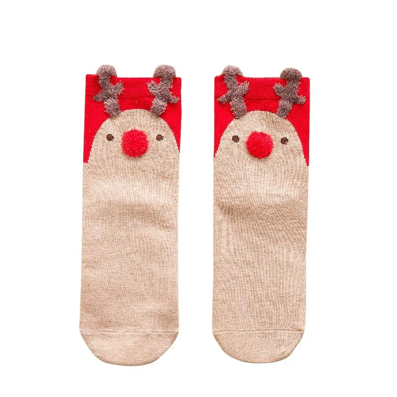 

2018 Pure Cotton Red Socks Autumn Winter Cartoon Lovely Milu Deer Middle Tube Cute Women Socks Christmas Gift 5pair/lot