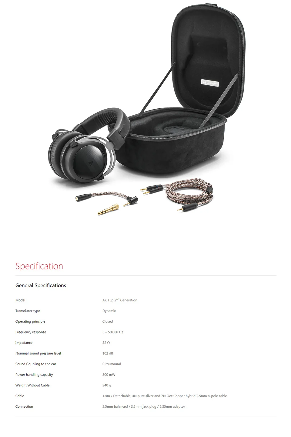 Наушники Astell& Kern beyerdynamic Special Edition AK T5p 2-го поколения с закрытой задней поверхностью с 2,5 мм сбалансированным кабелем и адаптером 3,5 мм