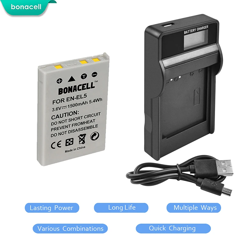 Bonacell 1.5Ah для Nikon EN-EL5 EN EL5 запасная батарея LCD зарядное устройство Coolpix P500 P510 P520 P530 P4