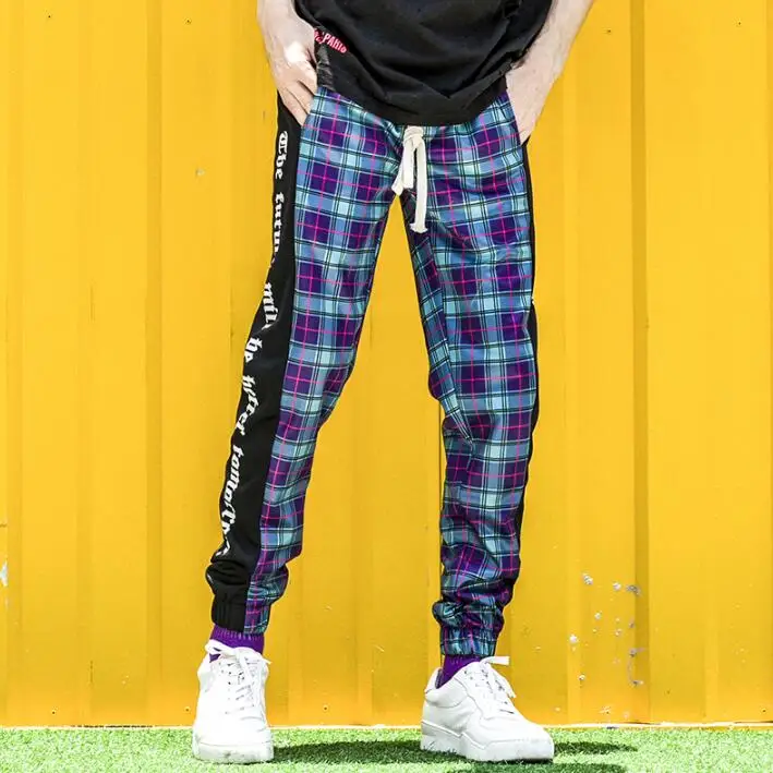 Autumn winter personality fashion lattice harem pants mens trousers pantalones casual Hip hop feet pants for men pantalon homme