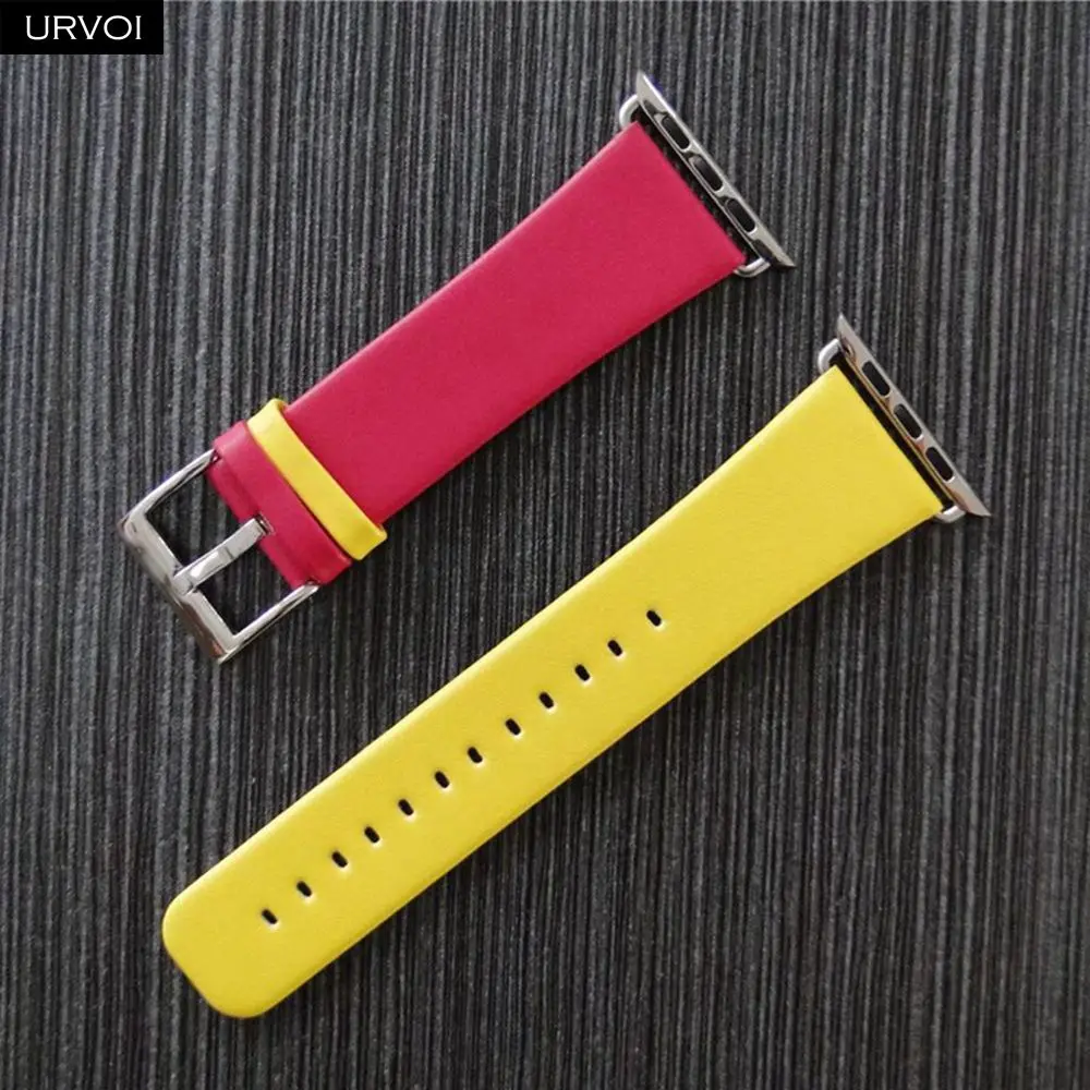 Ремешок URVOI для apple watch series 6 5 4 3 2 1 SE двойной цвет ремешок из натуральной кожи iwatch