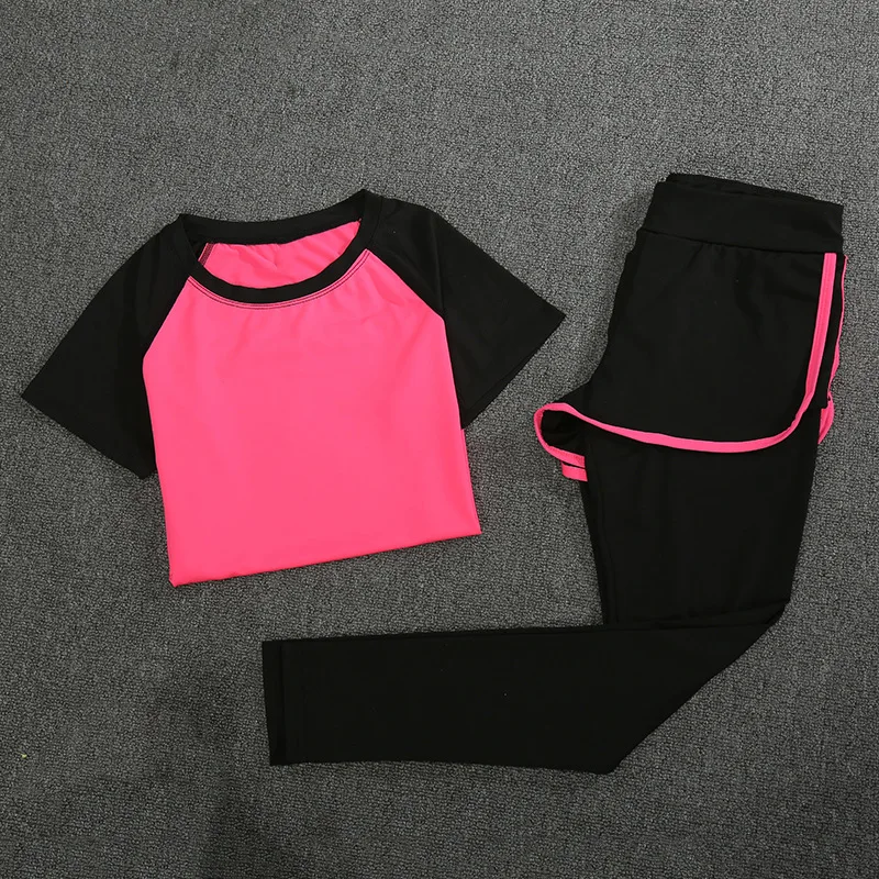

New women two pieces set yoga t-shirt and trousers sport jogging suits fitness gym tracksuit clothing ensemble jupe et haut