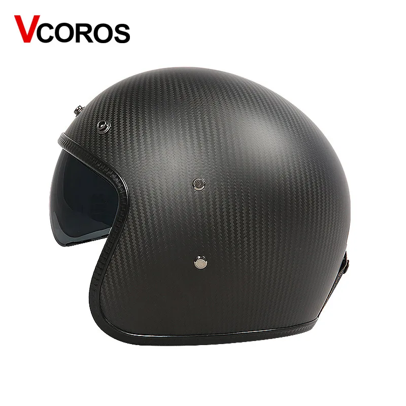 Мотоциклетный шлем VCOROS винтажный мотоциклетный из углеродного волокна 3/4 дюйма с