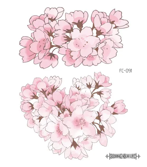 FC-091 Rocooart Sakura татуировки наклейки Цветы Поддельные татуировки для женщин ручная Татуировка боди-арт Водонепроницаемая татуировка на руку вишневый цвет Tatto - Цвет: FC-091