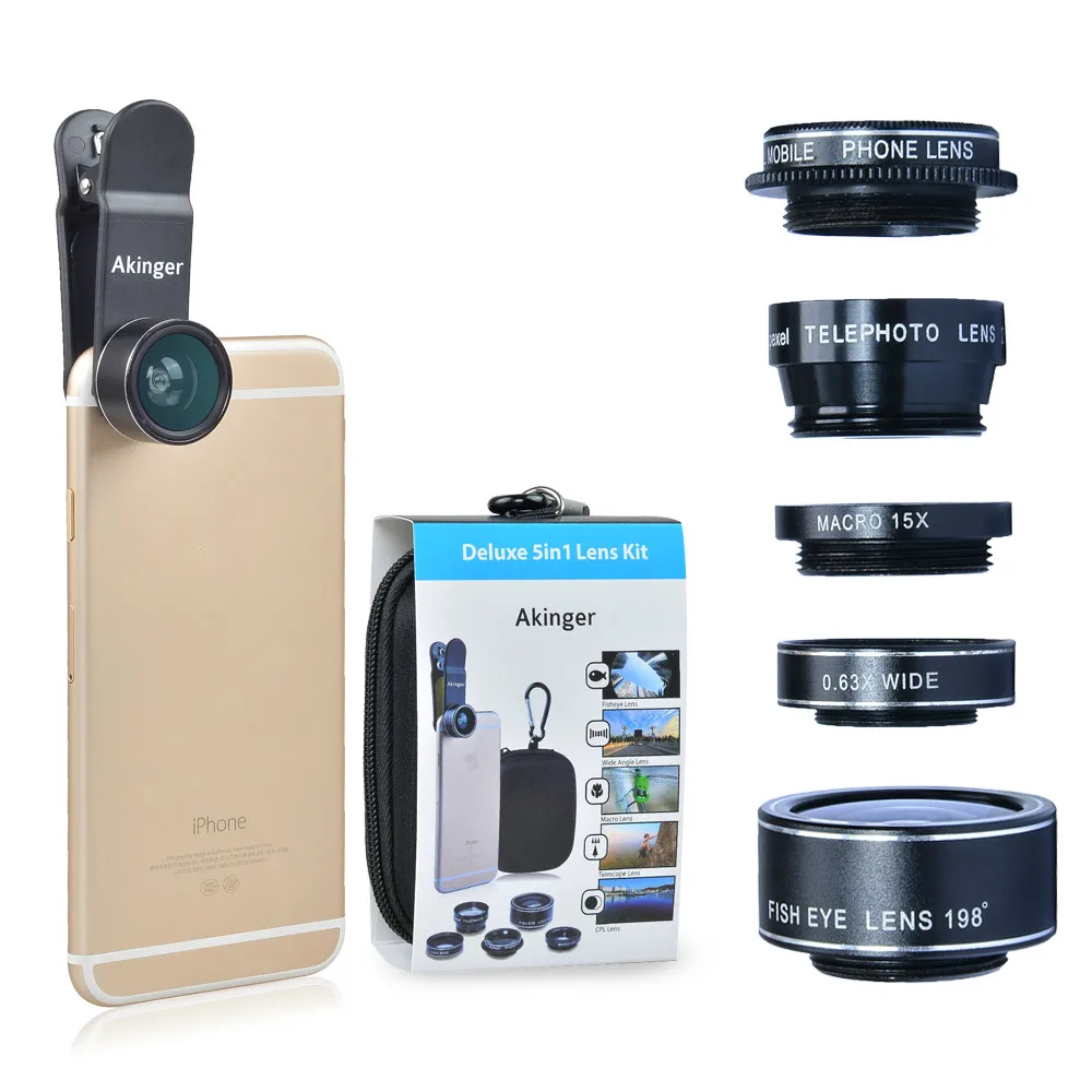 Новый комплект объективов для HD камеры 5 в 1 iPhone8/7/6 xiaomi note Samsung Galaxy S7/S7 Edge S6/S6 и