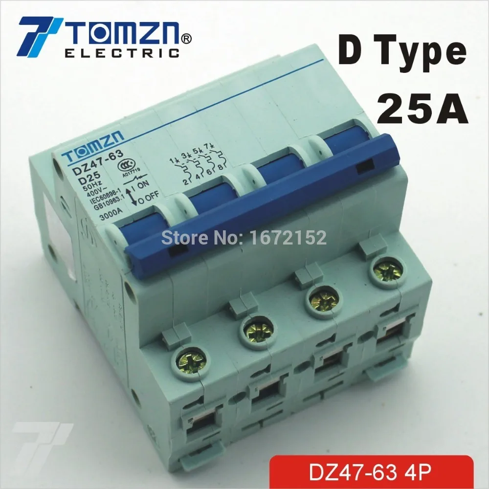 

4P 25A D type 240V/415V Circuit breaker MCB 4 POLES