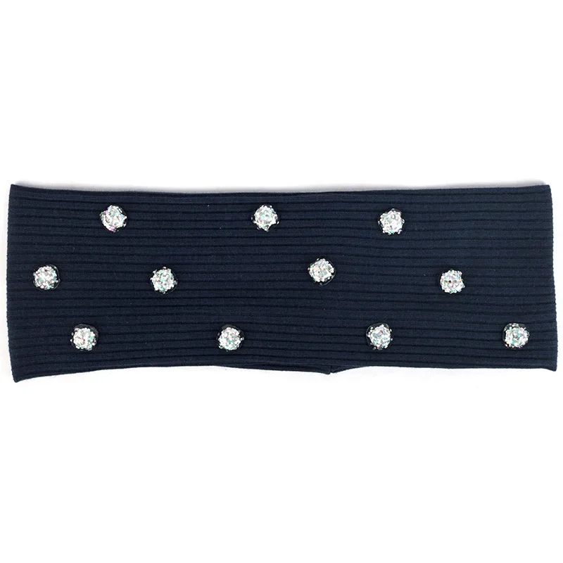 Navy Silver Новая модная женская головная повязка, Повседневная смола, блестки для волос, аксессуары для девочек, Женская ребристая повязка для волос, ручная работа, хлопок, эластичная DZ758 - Цвет: Navy Silver
