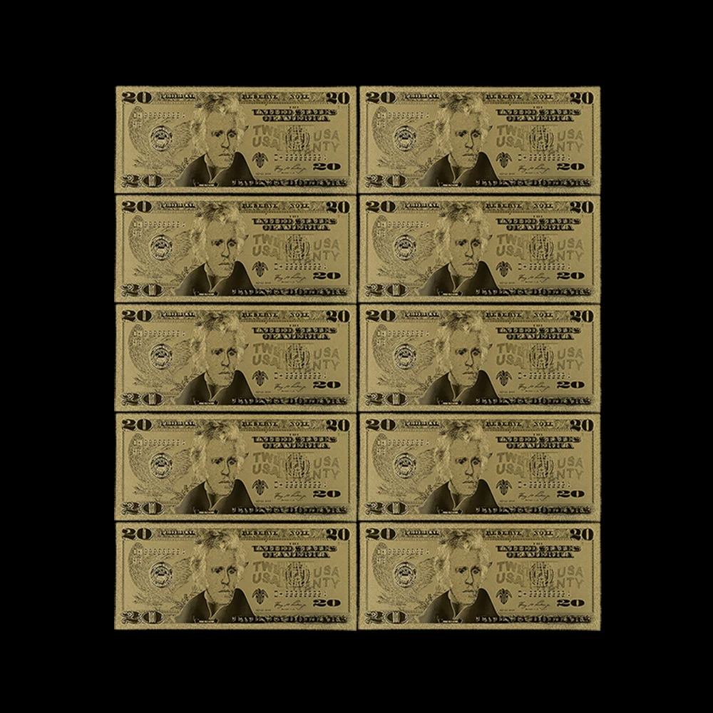 

10pcs/lot Exquisite Gold 24K 20 US Dollar Bill Colored 24k Gold Banknote for Patriotism Souvenir Collection