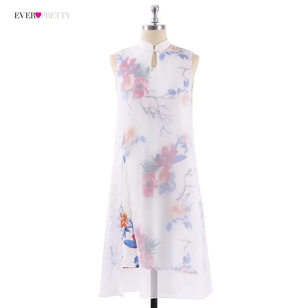Ever Pretty Vestido Novia, короткое платье для вечеринки в китайском стиле, 04000 белое платье трапециевидной формы с цветочным принтом и коротким рукавом для мамы невесты - Цвет: AS04001