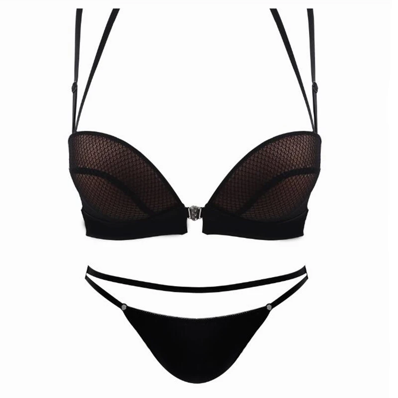 Sexy Push Up Front Closure Lingerie Set strapless bra Black Wirefree Underwear 3/4 cup brassiere Women Bralette|Комплекты нижнего