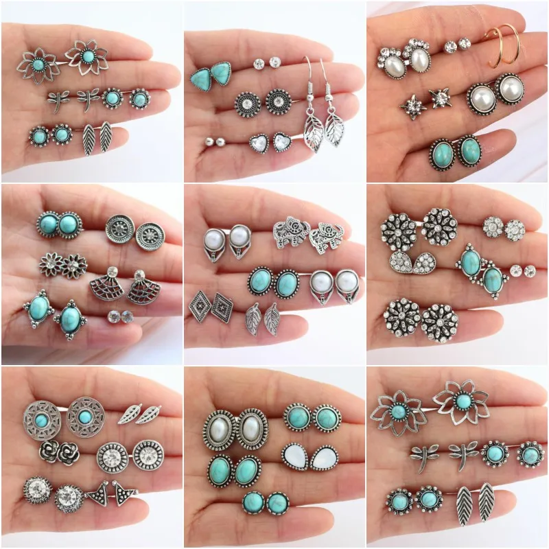 Женские серьги гвоздики с натуральным камнем 6 парт/уп.|Серьги-гвоздики| |