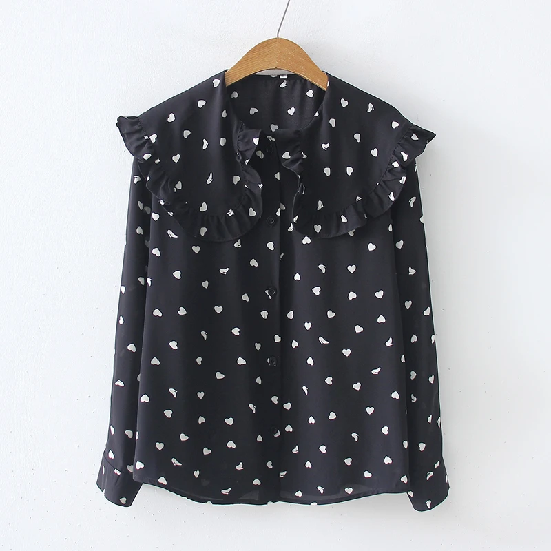 Новое поступление летняя шифоновая блузка в горошек с воротником Питер Пэн