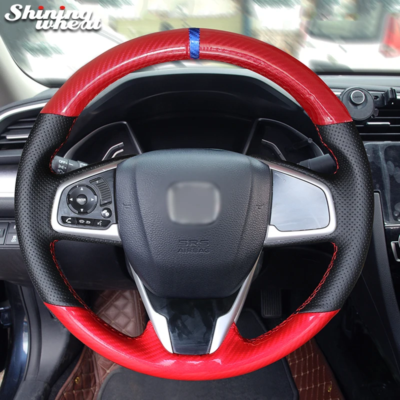 

Hand Sew Red PU Carbon Fiber Steering Wheel Cover for Honda Civic Civic 10 2016