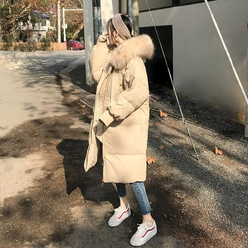 beige-beige collar Новинка, свободный женский пуховик с воротником из натурального меха енота и норки, повседневный пуховик на утином пуху, большие размеры, куртки с капюшоном для девушек, теплое пальто D29 - Цвет: beige-beige collar