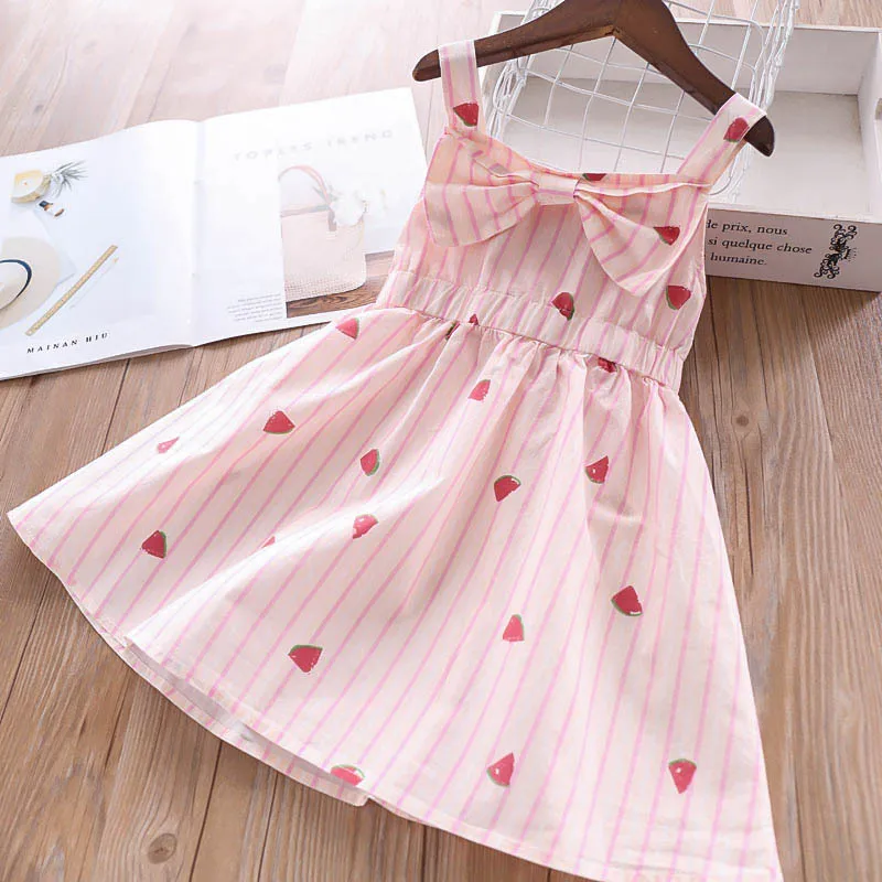 Everweekend Girls Plaid Striped Bow Straps Dress Print Strawberry Watermelon Summer Holiday Clothes Candy Color Sweet Kids | Детская