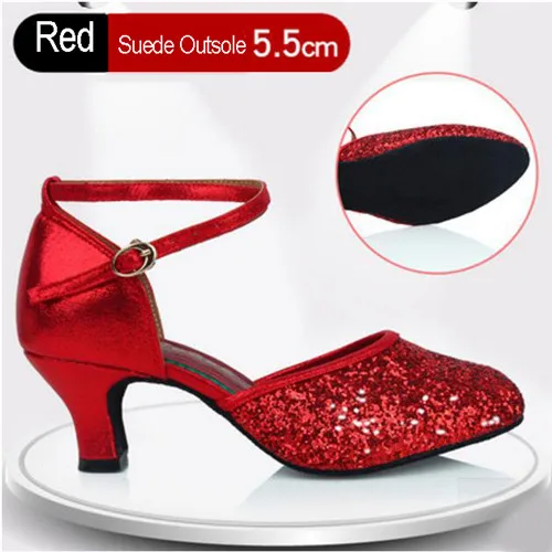 Red 5.5cm Indoor Бальные, вечерние, современные танцевальные туфли для женщин, девушек, низкий каблук, вальс, танго, танцы, для улицы, закрытый носок, обувь для сальсы - Цвет: Red 5.5cm Indoor