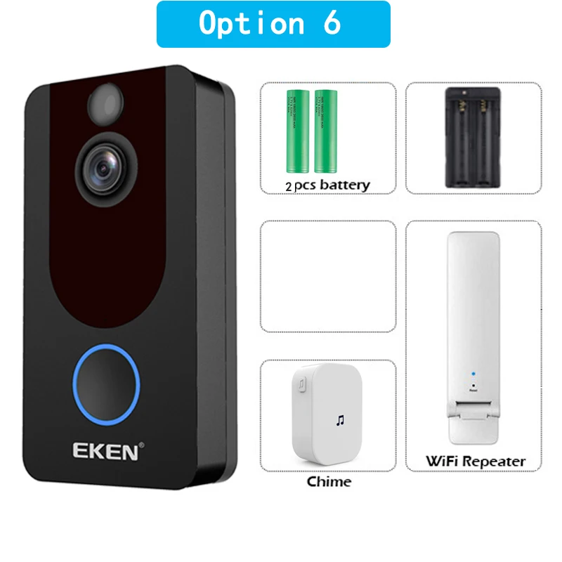 Option 6 Eken V7 видео doorbell1080p с ringtone ночного видения беспроводной мониторинг безопасности Интеллектуальное обнаружение движения домофон камера - Цвет: Option 6