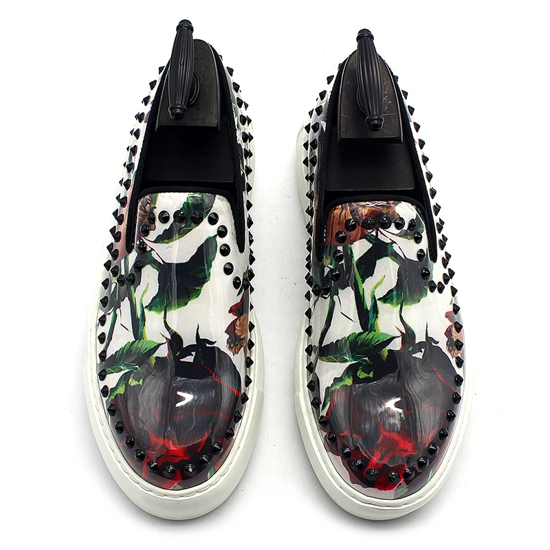 Мужские повседневные туфли с ручной росписью черные кроссовки в стиле панк