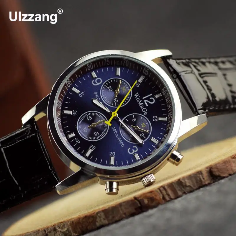 Часы мужские модные кварцевые аналоговые из искусственной кожи с синим лучем|watch