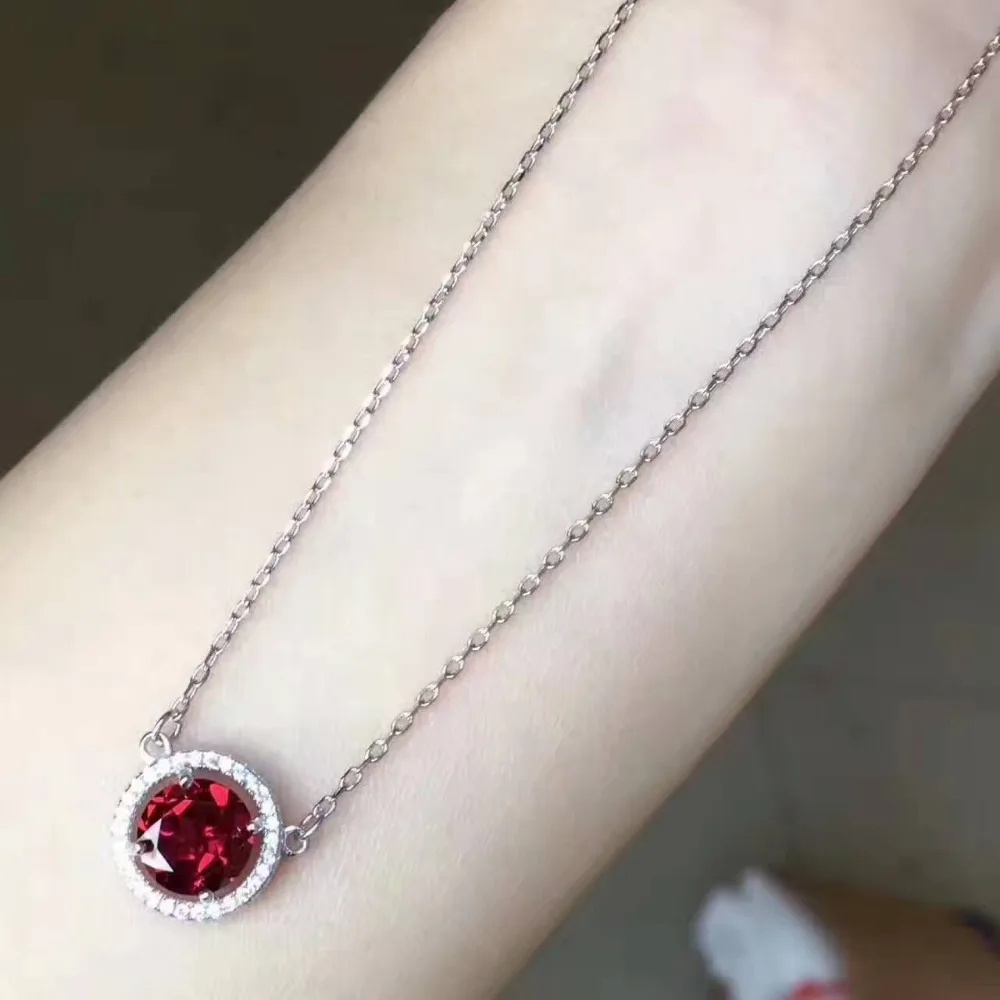Ожерелье с подвеской из натурального красного граната серебро 925 пробы|jewelry