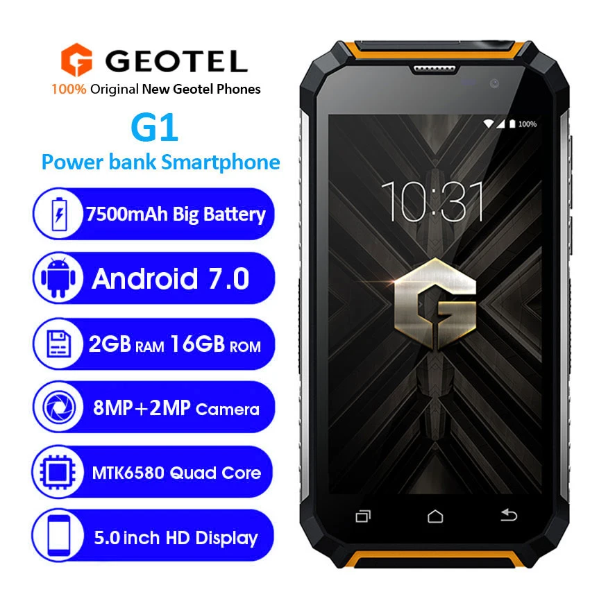Geotel G1 смартфон с 5 дюймовым дисплеем четырёхъядерным процессором MTK6580A ОЗУ 2 Гб ПЗУ