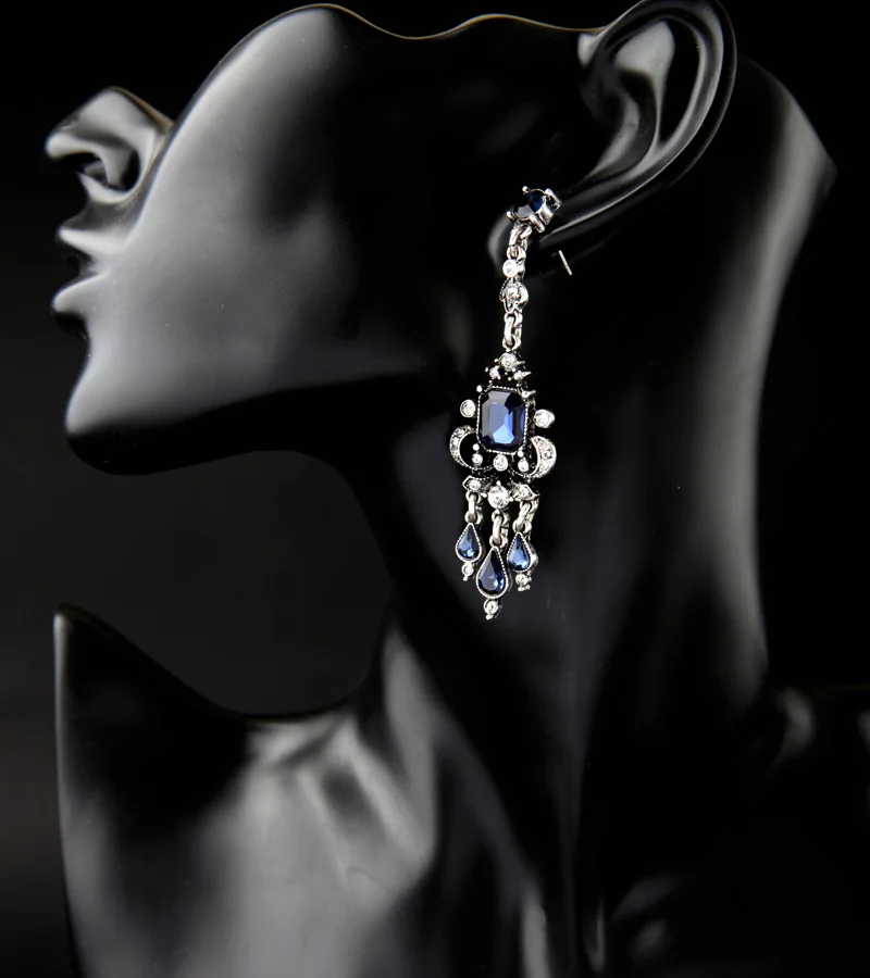 Chic Designer Pretty Fine Gems Earring Silver Color Dazzle Long Blue Fashionable Earrings Zinc Alloy | Украшения и аксессуары