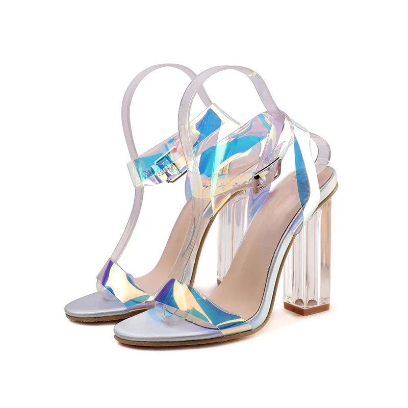 Perspex Transparent Chunky Heels Sandals Colorful PVC Strappy Sweet Patchwork Wedding Shoes Banquet Pumps Drop Shipping | Обувь
