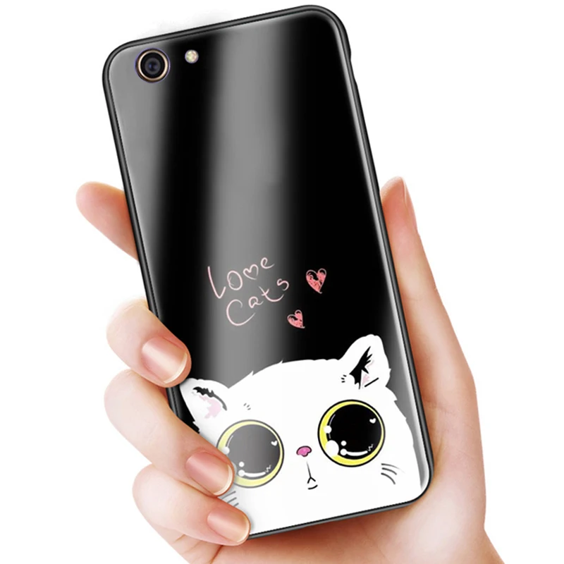 Милый мультфильм закаленное Стекло задняя крышка для OPPO R9S плюс Защитные чехлы