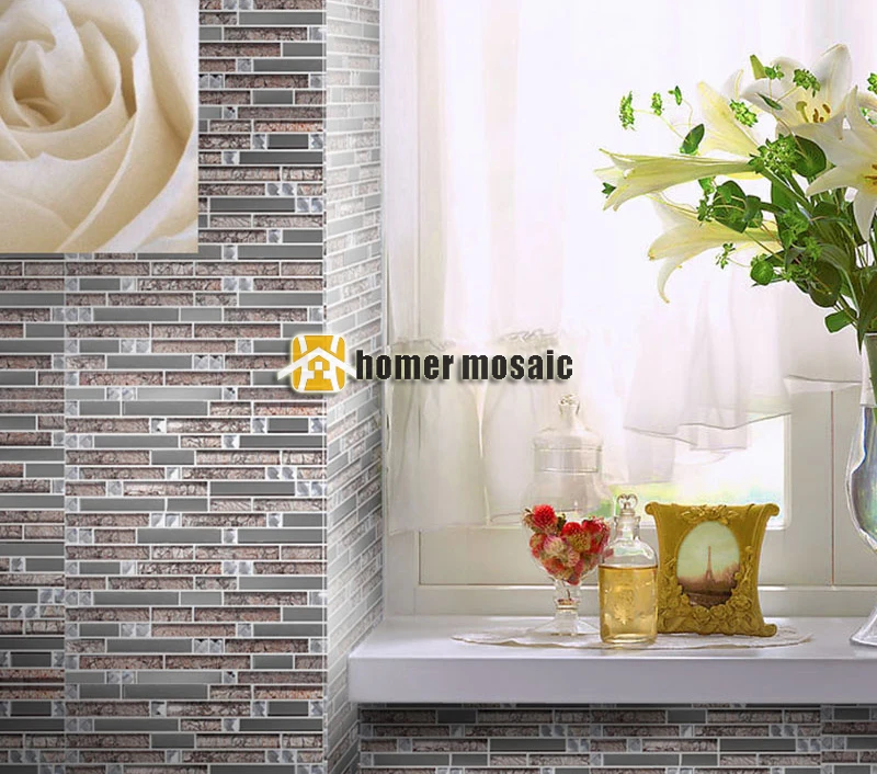 Полоска из коричневого стекла Смешанная металлическая мозаика нержавеющей