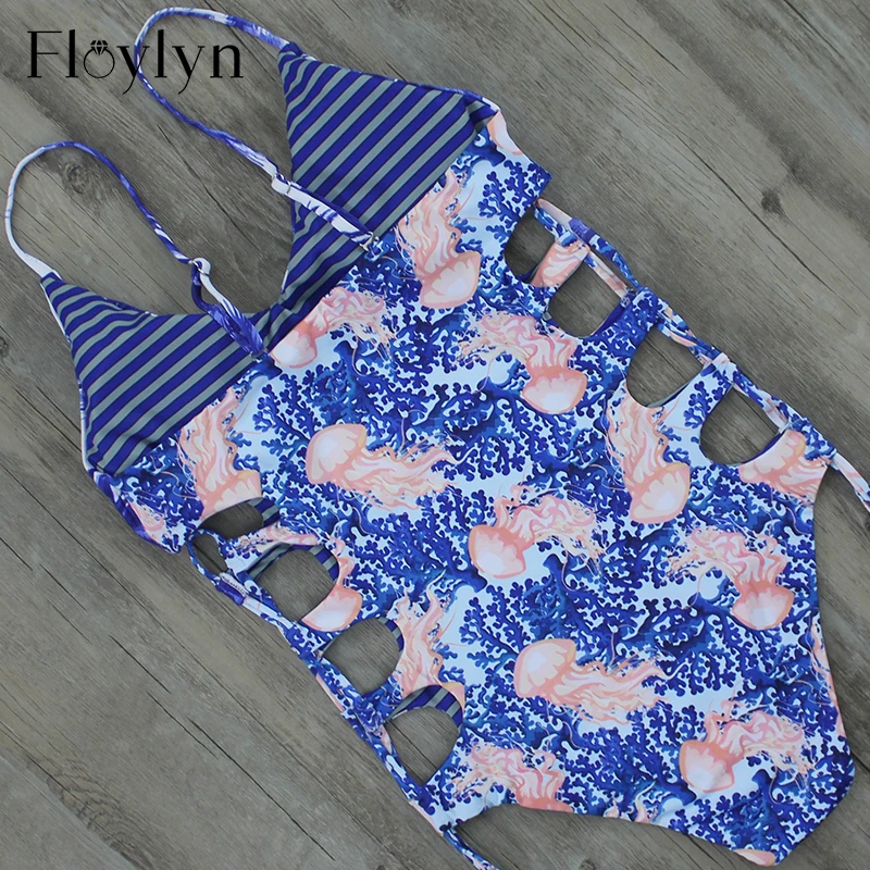 Floylyn бандажный Цельный купальник наборы сексуальный для женщин двусторонний с